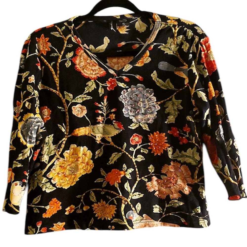 Yashi Floral & Beaded Top Sz Medium